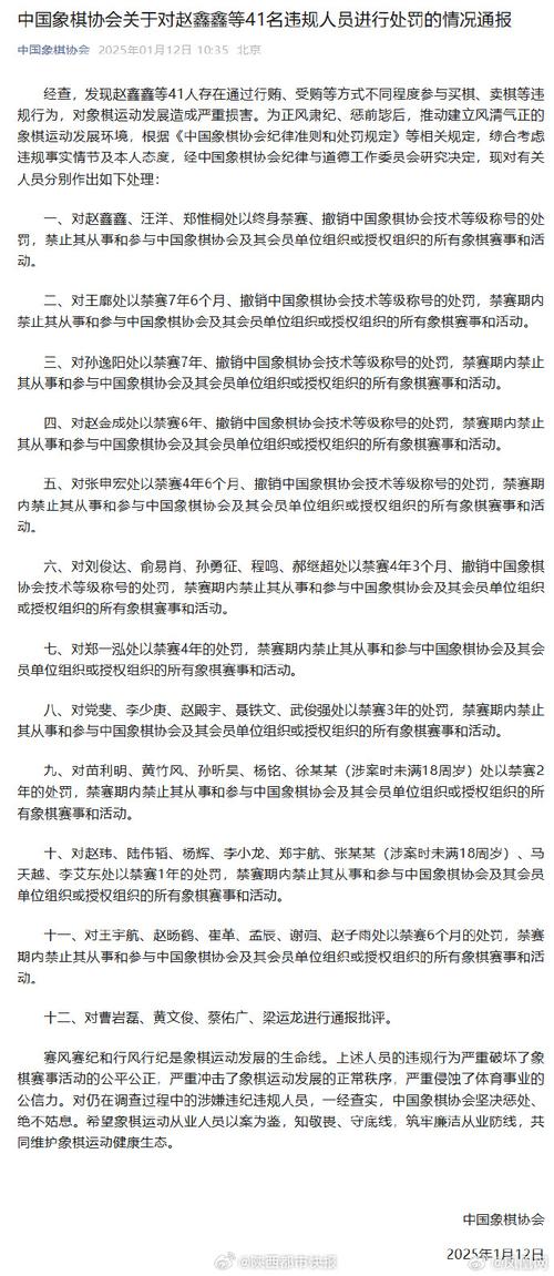 象棋“录音门”又有41人被处罚、3人终身禁赛