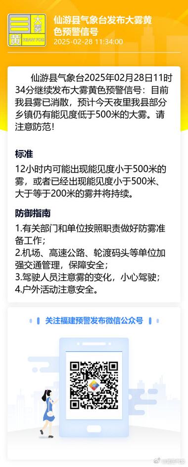福建省仙游县发布大雾黄色预警_1