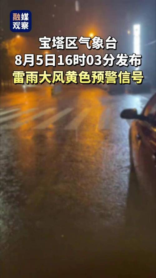 陕西省宝塔区发布雷雨大风黄色预警